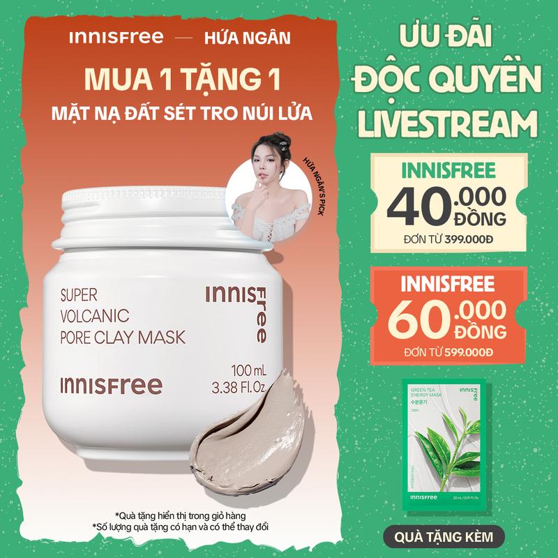 INNISFREE x HỨA NGÂN Siêu mặt nạ đất sét tro núi lửa giảm nhờn thu nhỏ lỗ chân lông INNISFREE Super Volcanic Pore Clay Mask 100mL