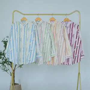 Kemeja Abstrak  XXL XXXL 5L 120 130 140 Blouse Katun Miracle Oversize Atasan Wanita Bigsize Lengan Panjang Size Jumbo by BENAZIR