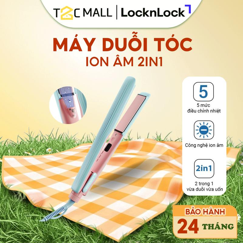 Máy duỗi uốn tóc ion âm LocknLock Hair straightener ENA222BLU, , 5 mức nhiệt- T2CMall, hạn chế khô xơ tóc