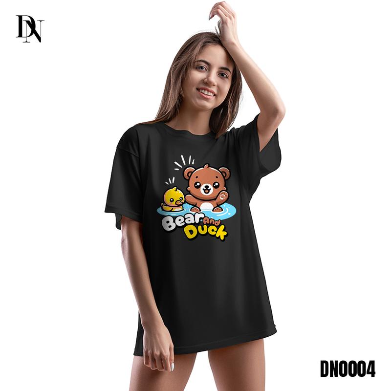 DNTK0004 - T-Shirt Gaya Pria Wanita - Kaos Motif Beruang Coklat dan Bebek Combed Katun 1