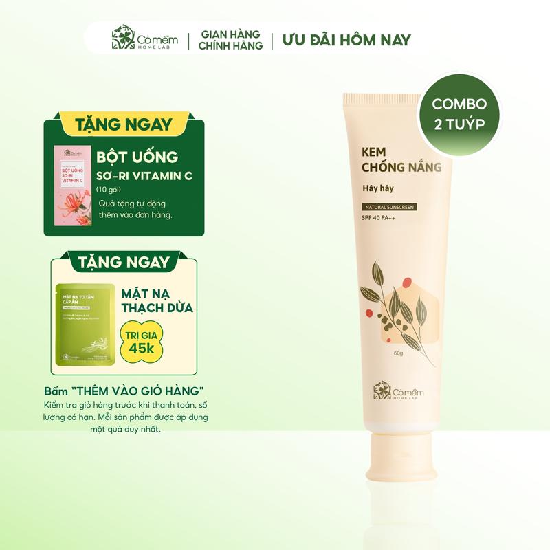 Combo 2 Kem Chống Nắng Thấm Nhanh Phù Hợp Cho Mọi Loại Da Khô Dầu Mụn Hây Hây SPF 40, PA ++ Cỏ Mềm 60g Sunscreen