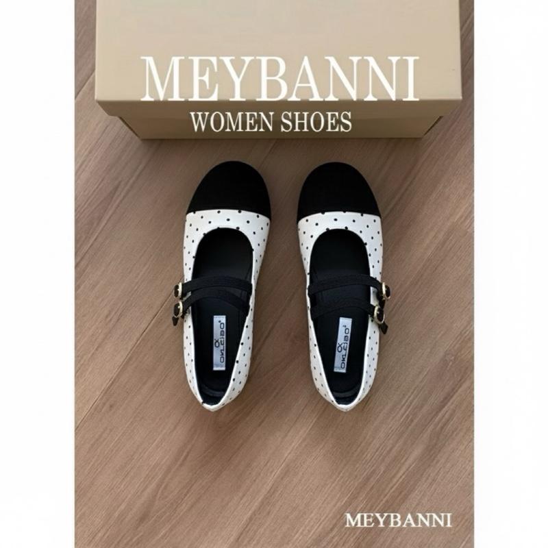 MEYBANNI - C665 - Giày Búp Bê Đế Bệt Mũi Tròn Phối Chấm Bi Quai Ngang Dễ Thư