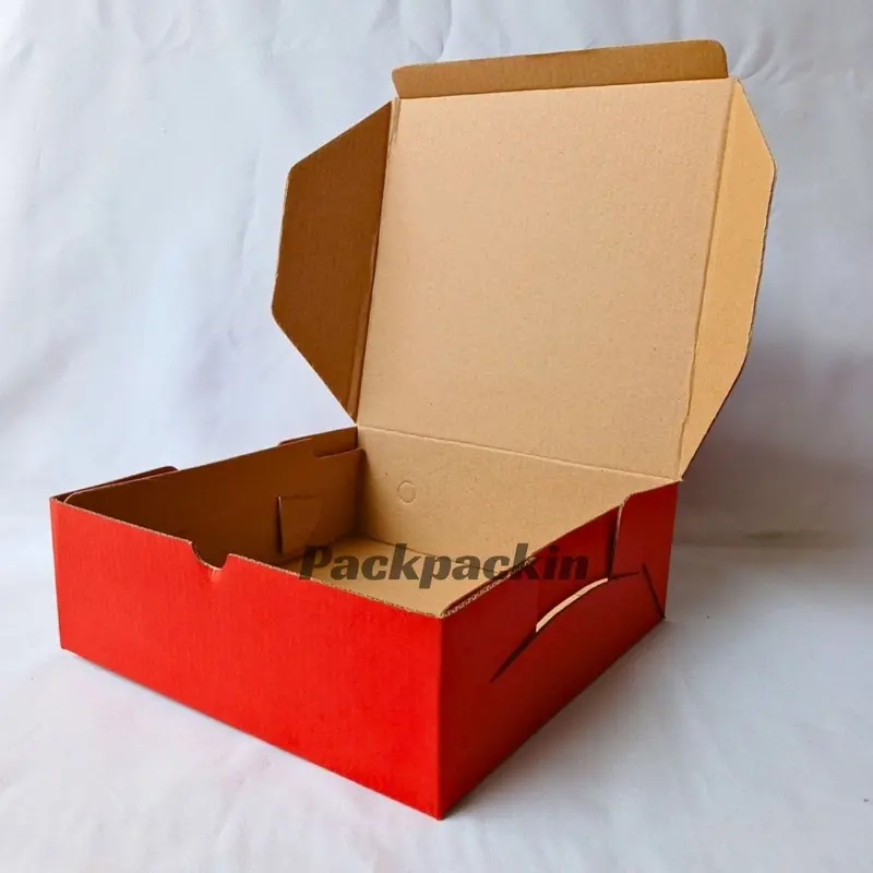 BOX KOTAK NASI SEKALIPAKAI UNTUK HAJATAN WARNA MERAH UKURAN 20 CM BAHAN  E - FLUTE 3