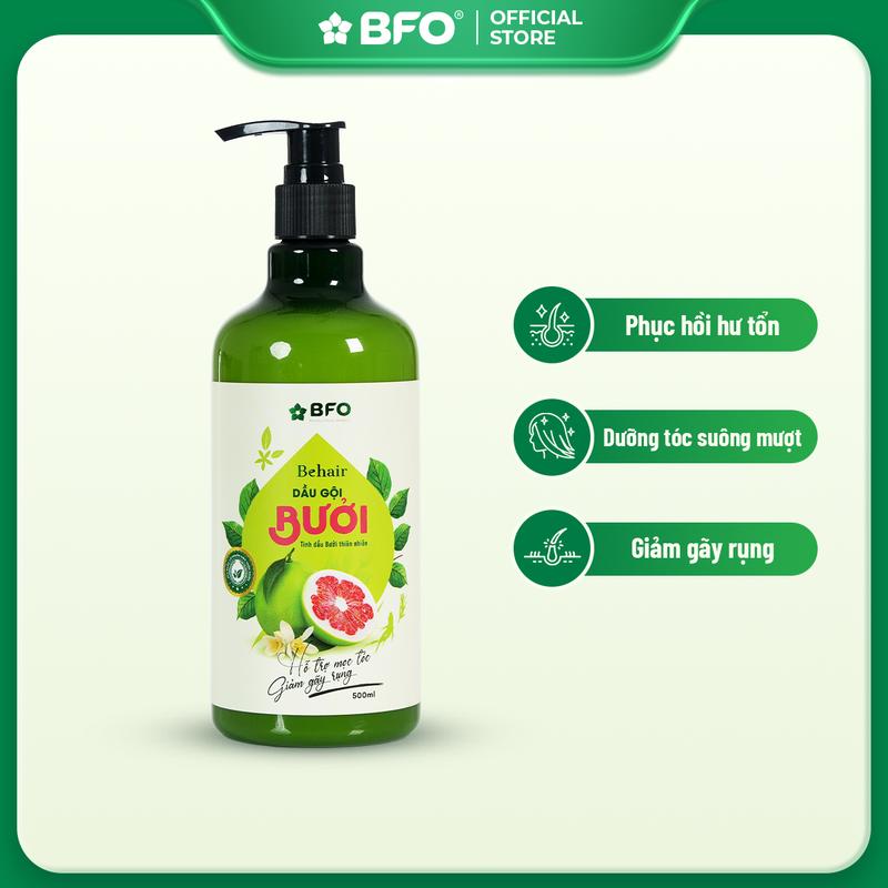 Dầu Gội Tinh Dầu Bưởi & Thảo Mộc Dưỡng Tóc Giảm Gãy Rụng Kích Mọc Tóc Giúp Tóc Chắc Khỏe Suôn Mượt  BFO Behair 500ml