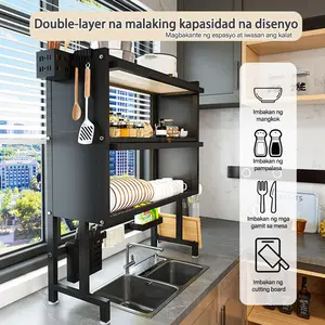 Rak pembuangan dapur dua lapis, cocok untuk peralatan makan