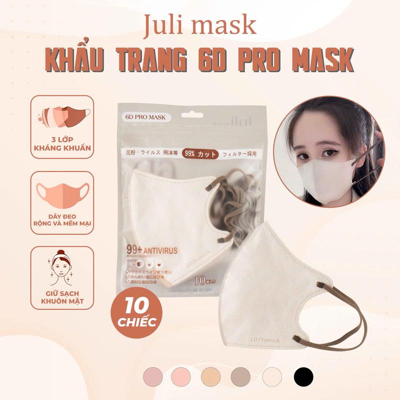  Thùng 100 chiếc tặng 20 chiếc khẩu trang 6D JULI Promask Mềm Mại nhẹ nhàng thoáng khí không đau tai 
