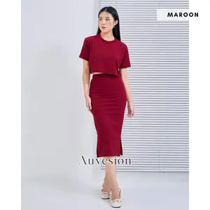 4471 pomelo slit knit one set rok Atasan Bawahan