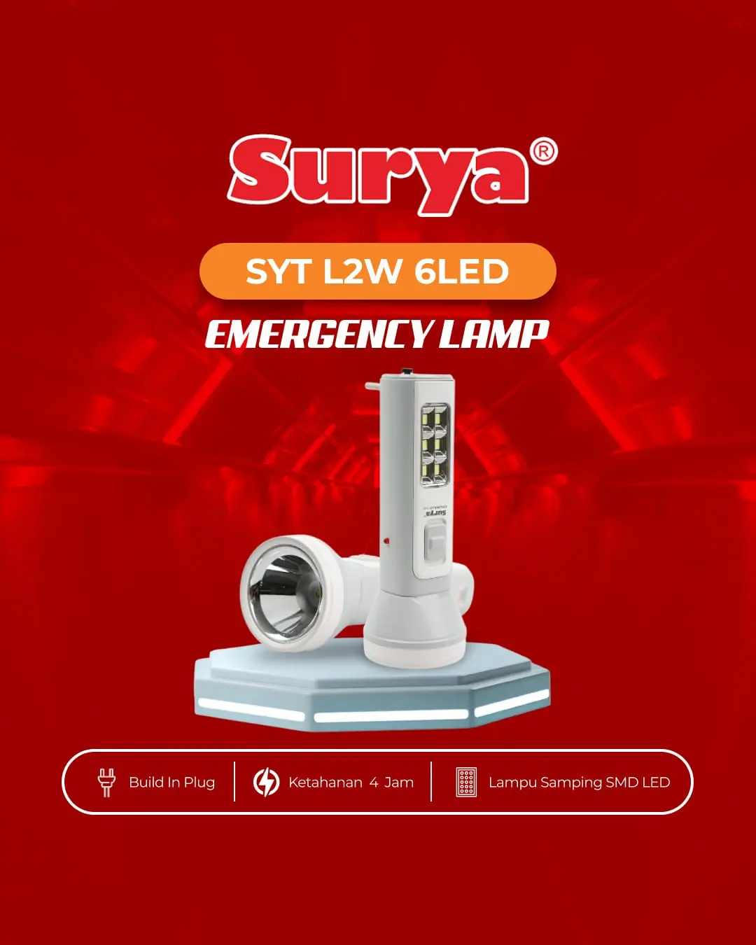 Senter Cas Emergency SURYA SYT L2W 6LED / Lampu Camping Hiking / SENTER CHARGE EMERGENCY TAHAN LAMA