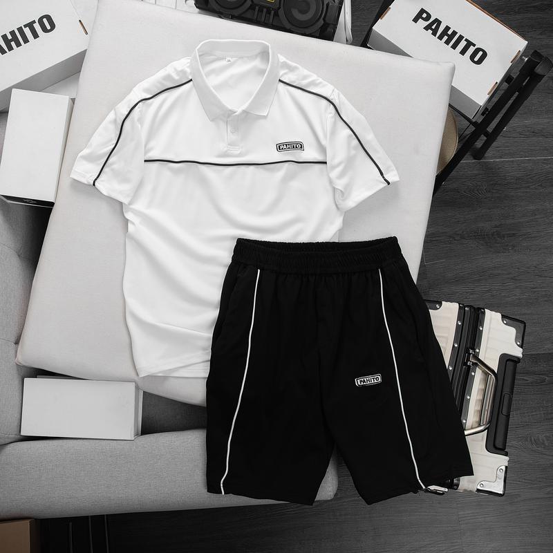 Bộ quần áo nam nữ cổ bẻ mùa hè phối viền thêu chứ PAHITO, chất poly cá sấu co dãn đa chiều thoáng mát MENSWEAR BH31