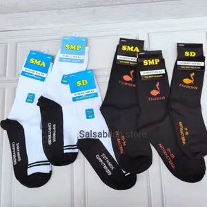 6 Pasang paket kaos kaki anak sekolah telapak hitam sebetis Fashion spandex katun poli 11-12 tahun