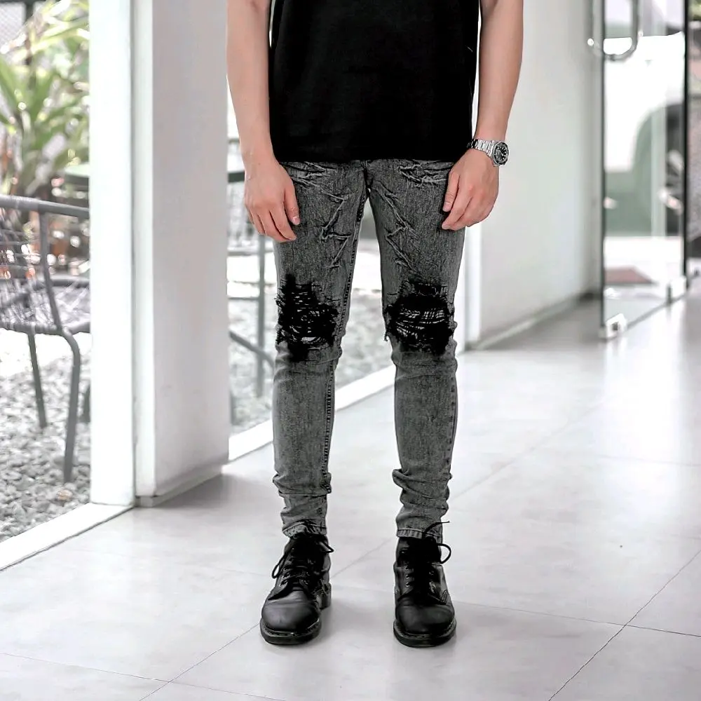 VIRREL.ID - SNOW GRAY - Celana Panjang Pria - Jeans Ripped Skinny