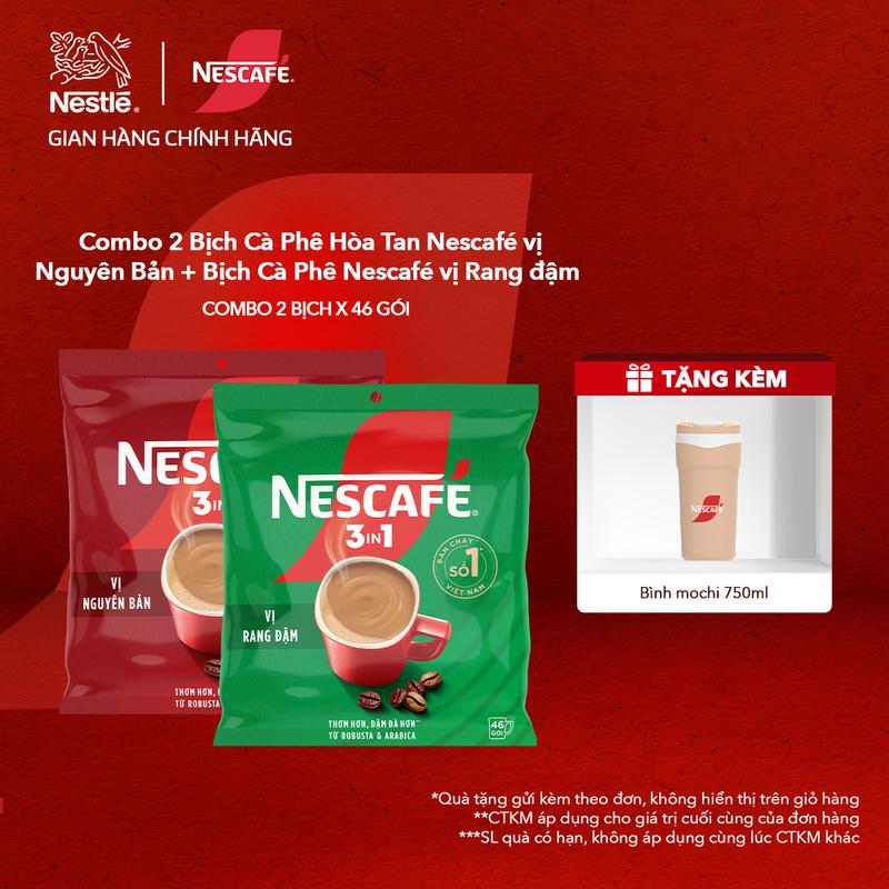 Nestlé VN Combo 2 Bịch Cà phê hòa tan/Cà phê gói Nescafé vị Nguyên Bản + Bịch Cà Phê Nescafé vị Rang đậm (46 gói + 16g)