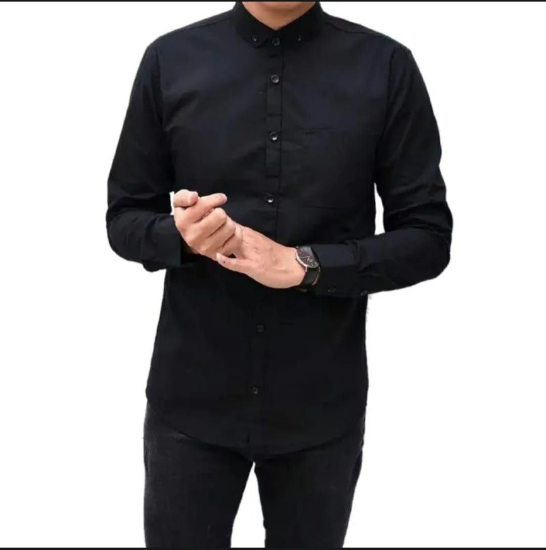 kemeja hitam kemeja polos cowok Katun Panjang Formal Kerja Pria Pendek Keren Slimfit