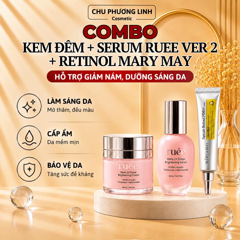 Combo Kem Dưỡng Đêm + Serum RUEE Ver.2 + Mary&May Spicule Retinol PDRN Cream – Dưỡng Ẩm, Làm Mịn & Chăm Sóc Da Ban Đêm - CB0366