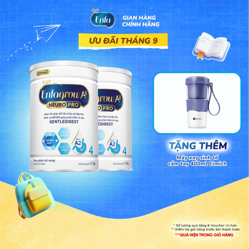 Bộ 2 lon sữa bột Enfagrow A2 Neuropro 4 giúp dễ tiêu hóa, hấp thu cho trẻ…