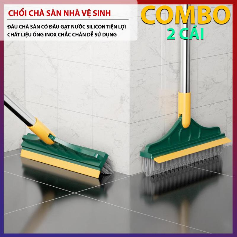 COMBO 2 Chổi Chà Sàn Nhà Vệ Sinh DLS Cây Chà Sàn Nhà Tắm Thiết Có Đầu Gạt Nước Và Đầu Chổi Xoay 120 Độ Quét Nhà Siêu Sạch Vệ Sinh Mọi Góc Cạnh