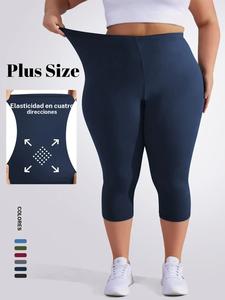 Leggings 3/4 para Mujer de Talla Grande, Diseño Elástico, Tela Suave, Adecuados para Uso Veraniego, Estilo de Color Sólido para Comodidad y Estilo