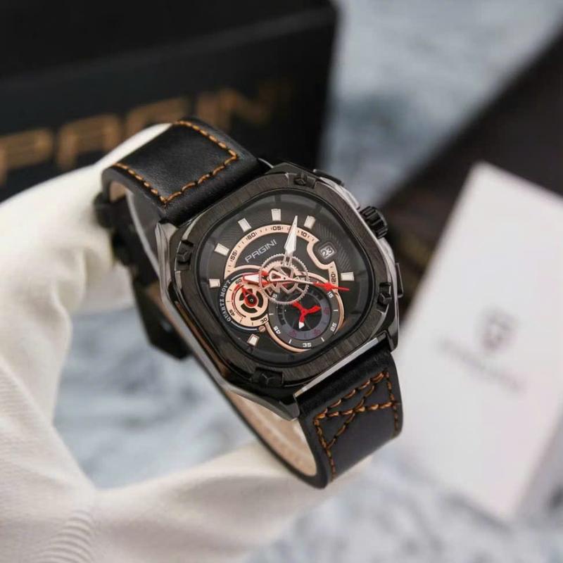 Đồng Hồ Nam PAGGNI 1878 mặt vuông Chạy Full Kim, Full Dạ Quang Máy Quartz