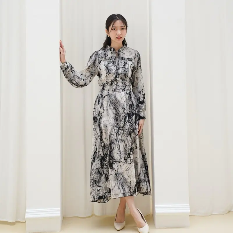 KC - ADA BIG SIZE Millia Dress - dua ukuran gaun wanita midi Motif marble Baju Casual 0