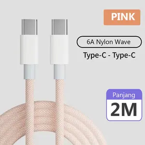 Kabel Data Type C to C Warna PINK 60W Super Fast Charging 2 Meter Bahan Nylon Wave Mendukung Transfer Data 480Mbps untuk Mac iPad iPhone & Android