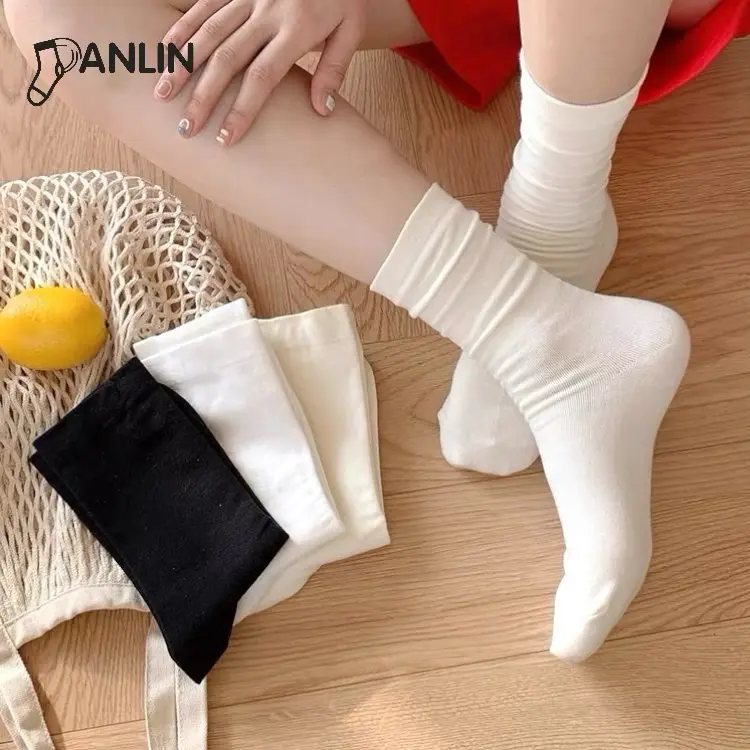 Set 10 Đôi Tất Trơn Cổ Cao Chất Liệu Mềm Mịn Hàng Quảng Châu