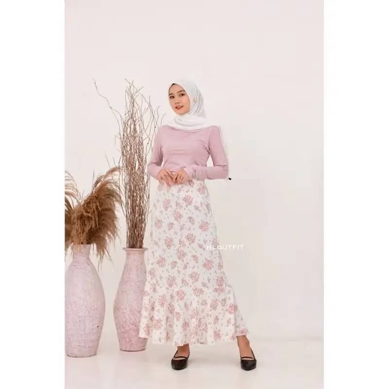 HL Flowers Skirt Cringkle-Rok Korean Style Realpict Rok Bunga Panjang 1