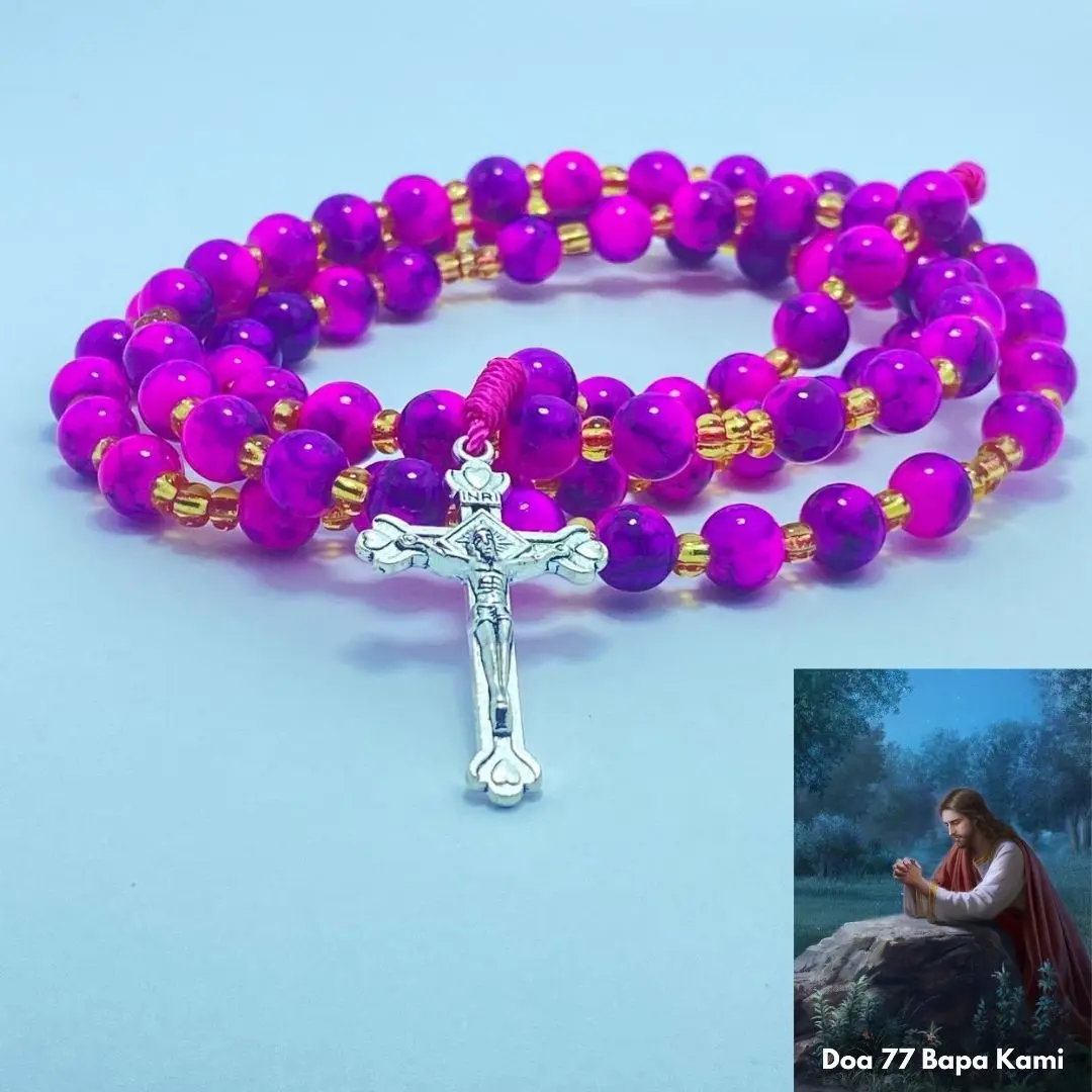 Kalung Rosario 77 Bapa Kami Batu Alam Ungu Gradasi Premium