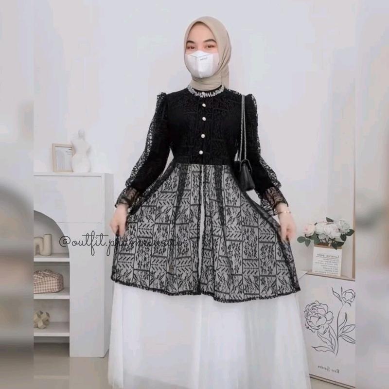 Anaya Outer Dress-Brokat Outer-Rompi Brokat-Outer Kondangan Kekinian-Outer Tulle-Outer Tile Dotty-Rompi Tule-Cardigan Brokat- Cardigan Brokat Kondangan-Cardigan Brokat Kekinian-Vest Brokat Motif-Long Outer Tulle-Long Cardigan Kondangan-Long Brokat Premium 1