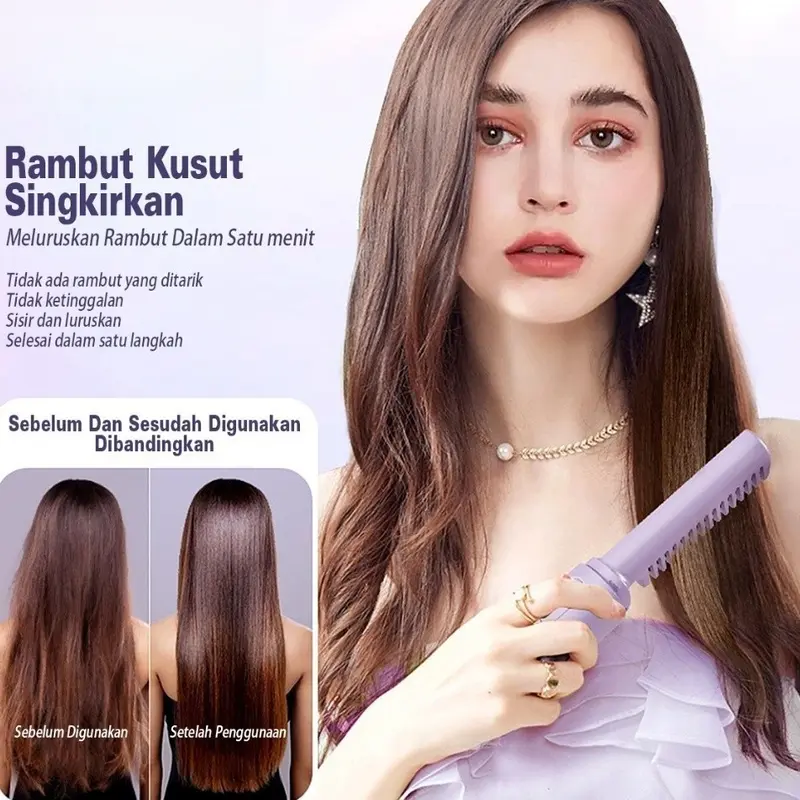 Sisir Rambut Anti Kusut 2 in 1 Pelurus Rambut Elektrik Isi Ulang Mobile Heat Comb 2