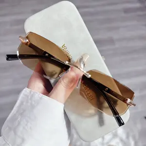 Kacamata Wanita Hitam Tanpa Bingkai Bentuk Kotak Gaya Retro Wanita