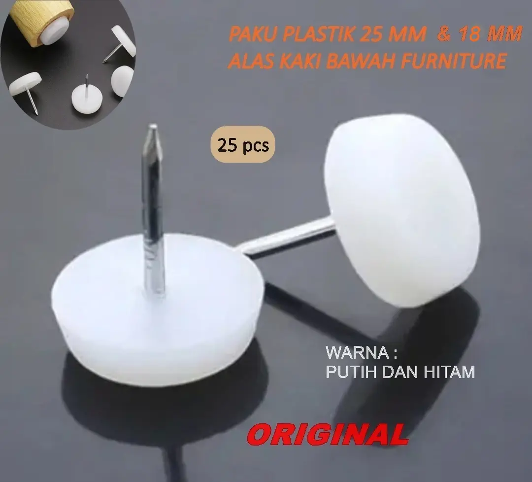 Kaki paku plastik 18 mm & 25 mm alas kaki bawah sofa, lemari, meja, bangku, kursi putih, hitam (25 pcs)
