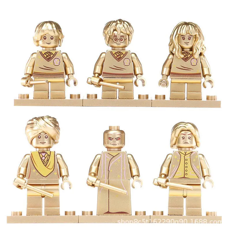 6 Characters Harry Potter Series Building Blocks: Golden 25th Anniversary Collector's Edition, with Magic Wands and Bases