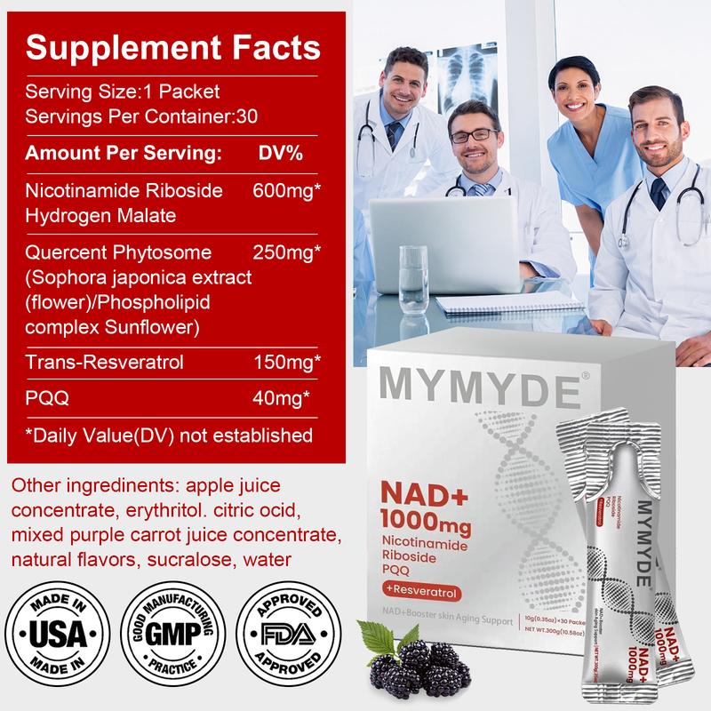 MYMYDE NR1000 - NAD+ Berry Flavor Drink Mix for Skin Aging Support ...