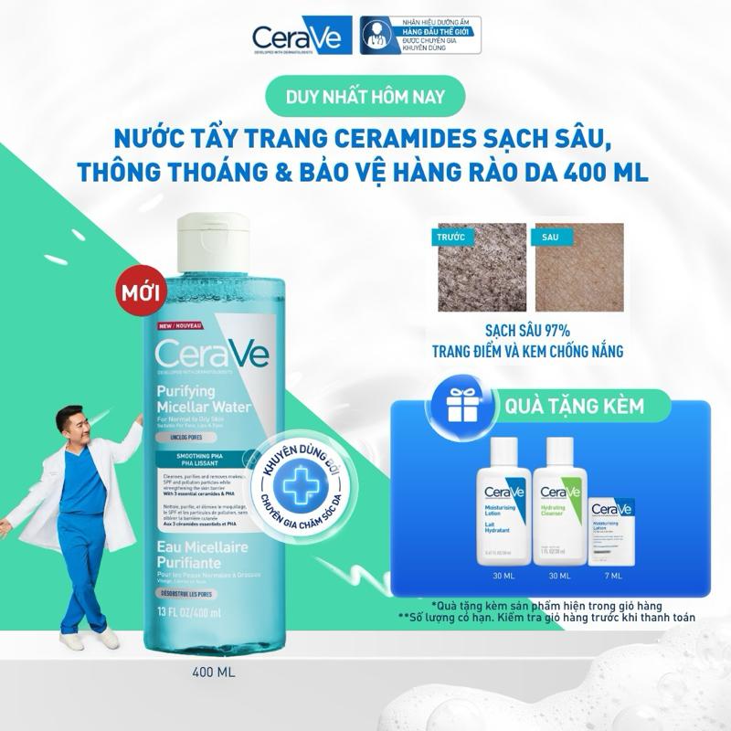 Nước tẩy trang ceramides sạch sâu, thông thoáng & bảo vệ hàng rào da 400ml