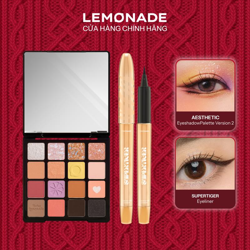  Combo 01 Bảng Phấn Mắt Lemonade Aesthetic Eyeshadow Palette Version 2 20.8g và 01 Bút kẻ mắt dạng nước Lemonade SuperTiger 1g 