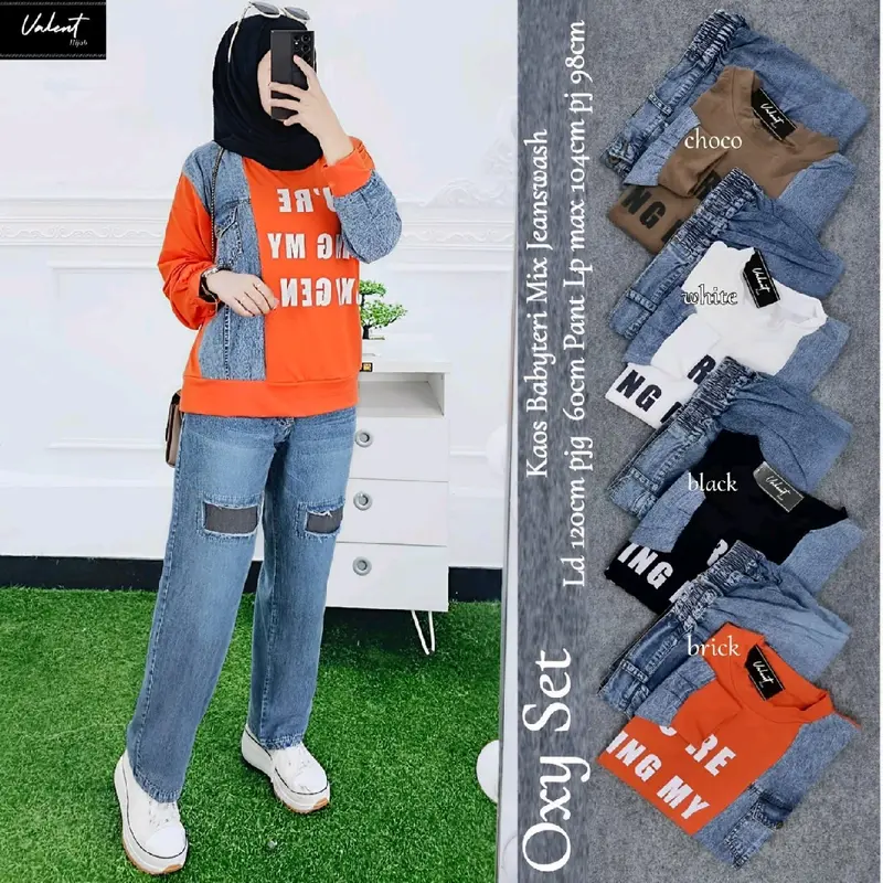 oxy set bahan baby Terry mix jeans wash ld 120 pb 60 lp 104 pc 98 aman nyaman dipakai 1