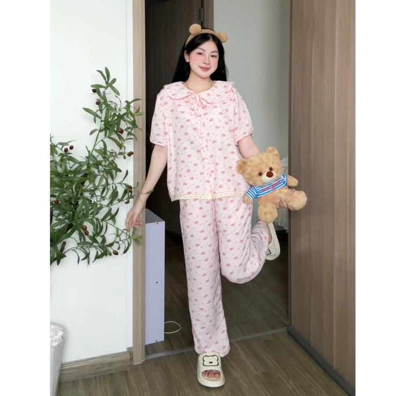 Kozoda Đồ Ngủ Đũi Vân Mây BN56 Họa Tiết Hoạt Hình Cute Dễ Thương Size S & M Thoải Mái Đồ Bộ Nữ Mặc Ở Nhà Đi Chơi Chất Liệu Mềm Mại