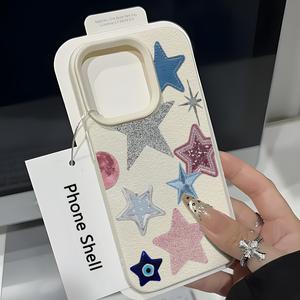 Funda para celular con parche de estrella y textura de cuero, impresión UV, protección suave de tpu para iPhone 17-11 Pro Max, regalo moderno y a la moda para papá y amigos de la familia