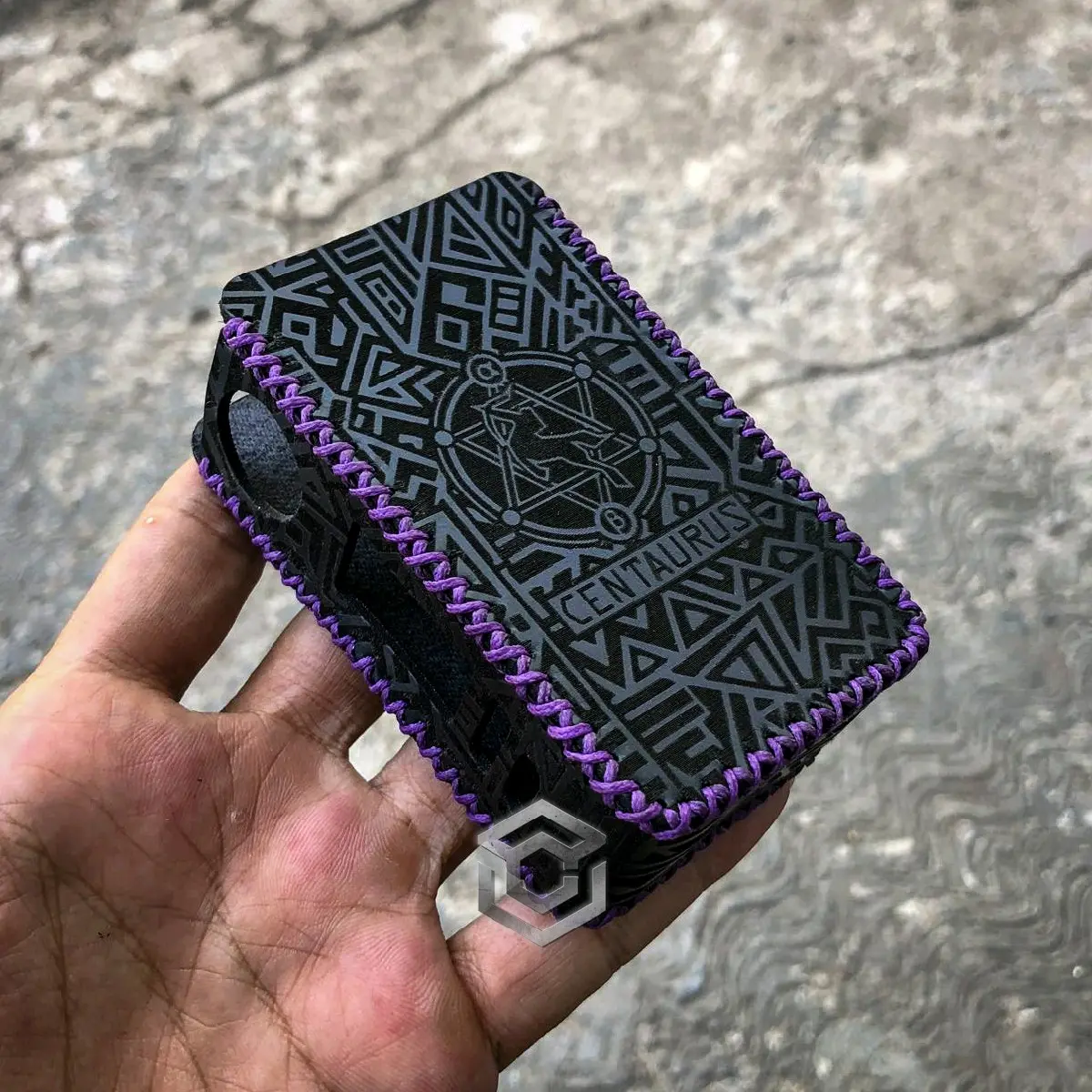 Sleeve Case Centa M200 Kulit Hitam Ungu Motif Aztec Logo