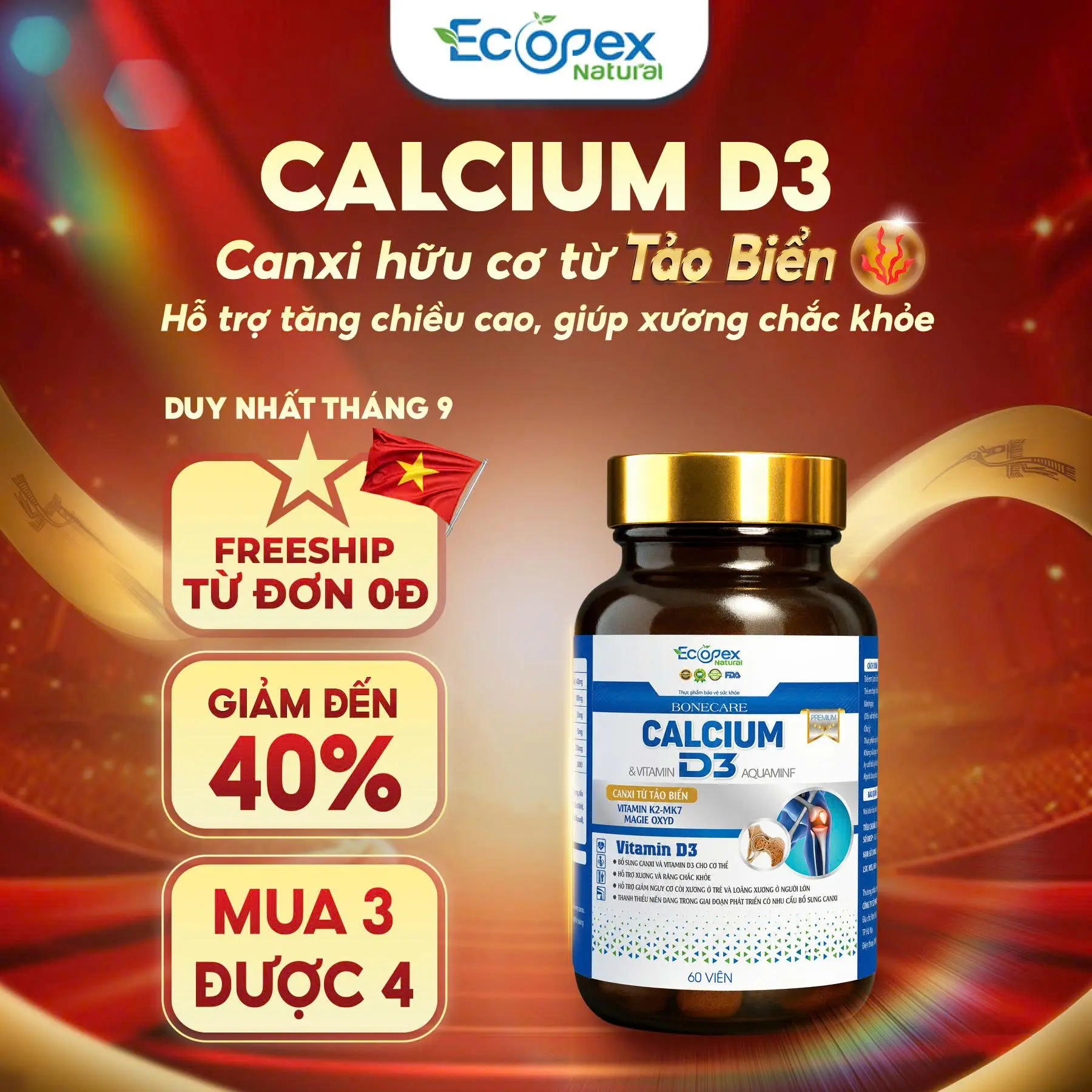 CALCIUM D3 - Bổ Sung Canxi, Hỗ Trợ Phát Triển Chiều Cao, Giúp Xương Chắc Khỏe - Hộp 60V Cho 30 Ngày. Các Bạn Đọc Kĩ Mô Tả Sản Phẩm Trước Khi Mua Nhé !!!