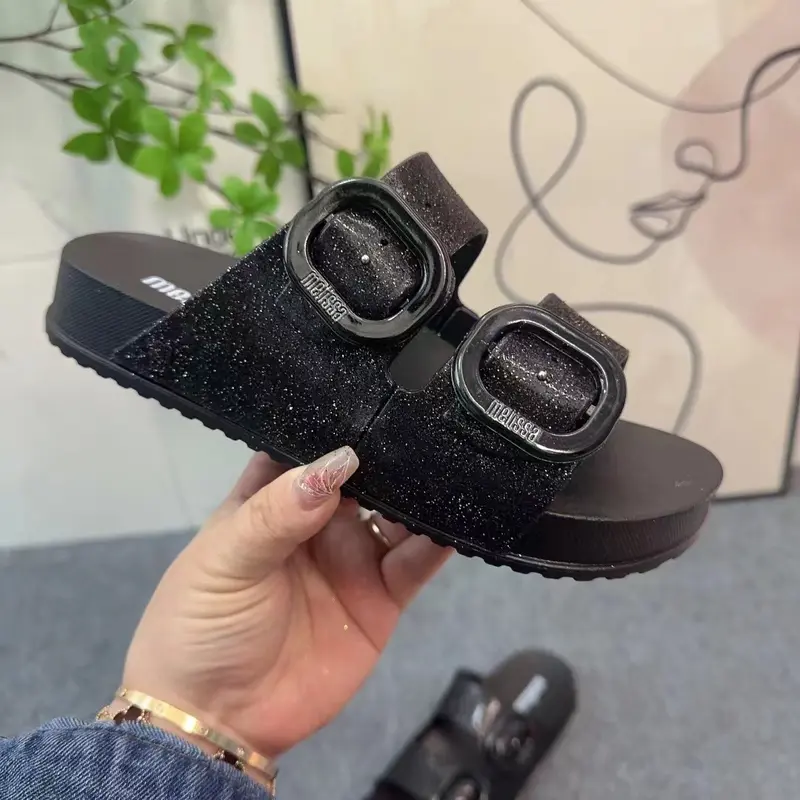 Sandal Dobeltop M.Cozy Slide Wanita Black Pink 1