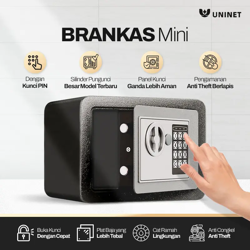 UNINET Brankas Mini Pengaman PIN Anti Bahan Besi Tebal Anti Congkel dan Bor Brakas  Digital brankas  laci brangkas penyimpan uang besar