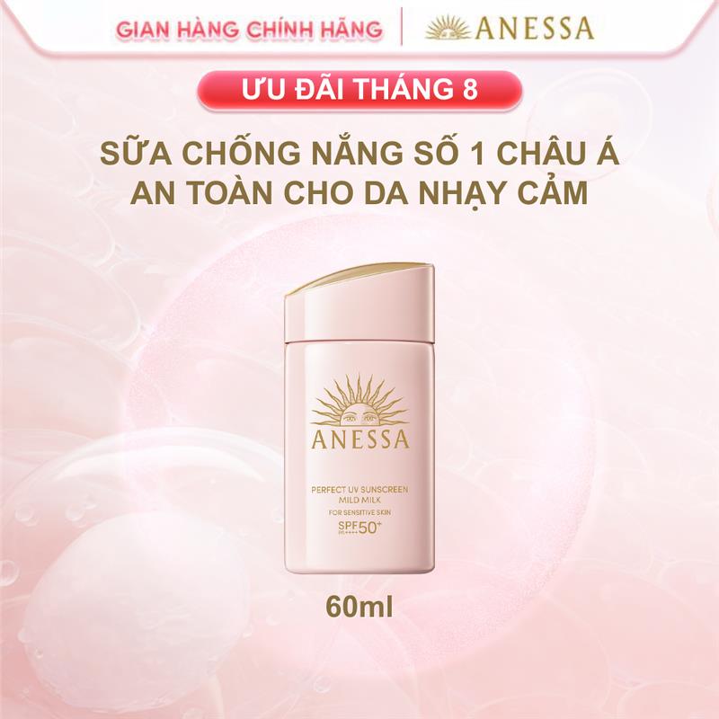 Sữa chống nắng dưỡng da dịu nhẹ an toàn cho da nhạy cảm và trẻ em Anessa Mild Milk SPF50+ PA++++ 60ml