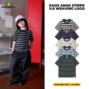 Kiddsupply Tshirt  Kids Stripe V.6 Weaving Logo | Kaos Salur Anak | Tshirt Anak Unisex | KD-TS-STRIPV6002