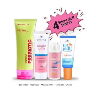 Paket Emina Basic Skincare 4 pcs (Face Wash 50ml + Moisturizer + Serum 7,5 ml + Sun Battle Funsize)