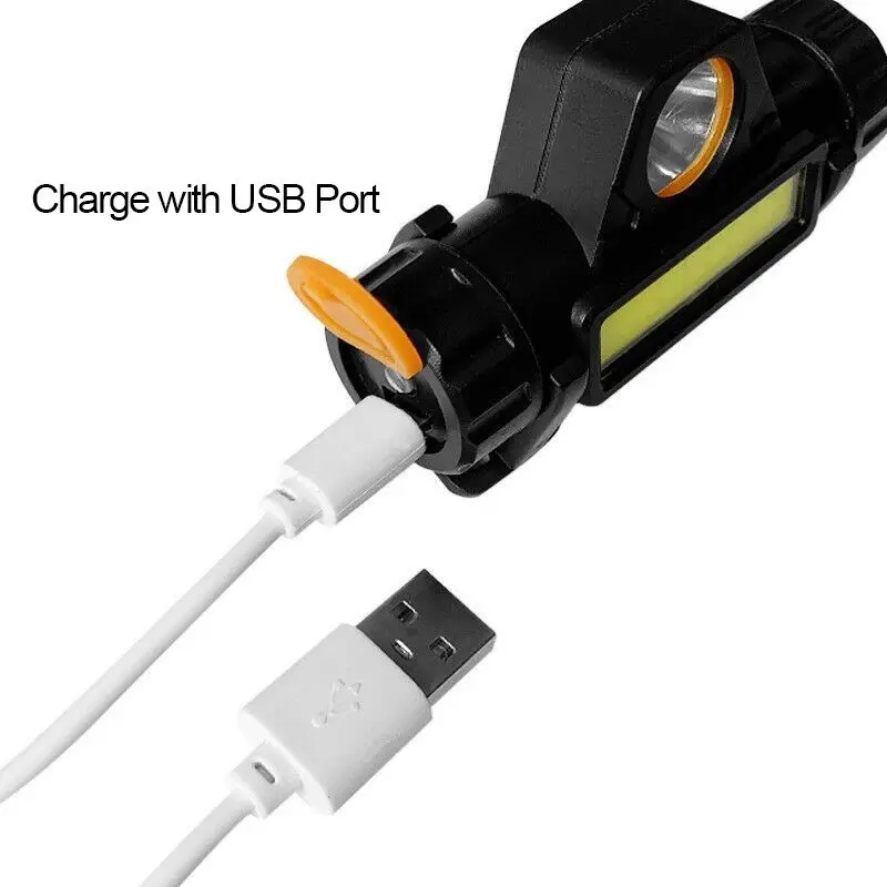 Senter Kepala LED Mini COB  Super Terang Murah Headlamp Bisa Putar Copot Cas USB Head Light Charger Head Lamp Headlamp Lampu Camping High Power terang Jarak Jauh Besi Mobil Baterai Bohlam Kecil dan sederhana White Putih 2
