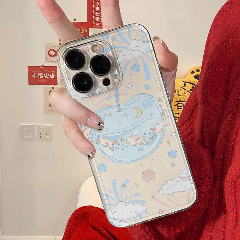 Vỏ điện thoại không gian Apple cá vàng màu xanh cho Apple 17 vỏ bảo vệ iPhone…