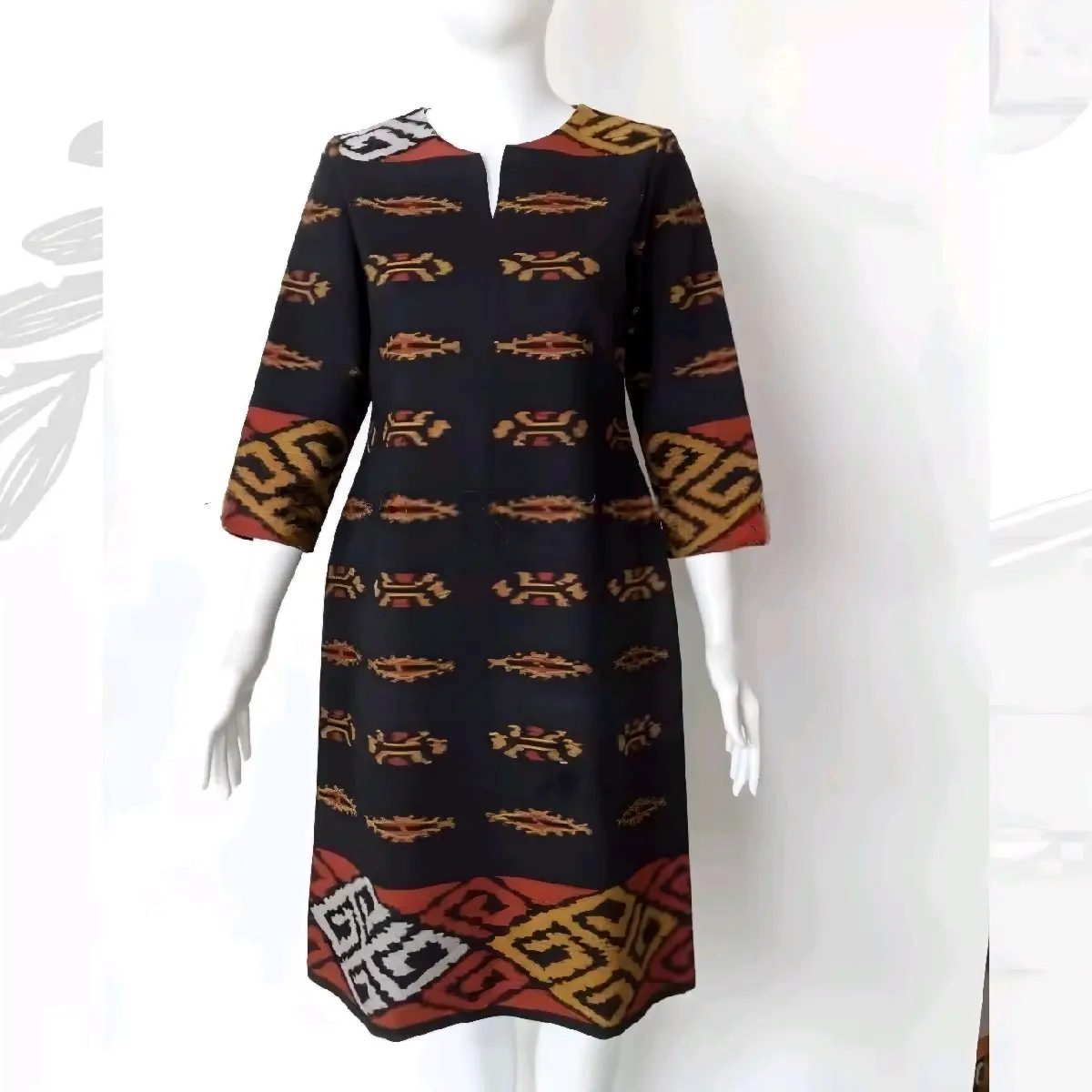 Dress Tunik Tenun Troso Hitam, Baju Tenun Formal Baju Kantor Seragam Natal B32