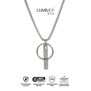 Kalung Pria Korea Silver Pendant Balok Cincin Anti Karat Lumivex - Ravix