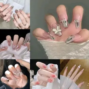 Kuku palsu dan nails art 1 set 24 pcs gratis lem gel dan lem cair cocok buat wisuda/kondangan/main